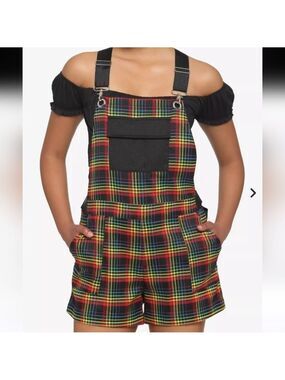 Hot Topic Rainbow Plaid Shortalls #2224